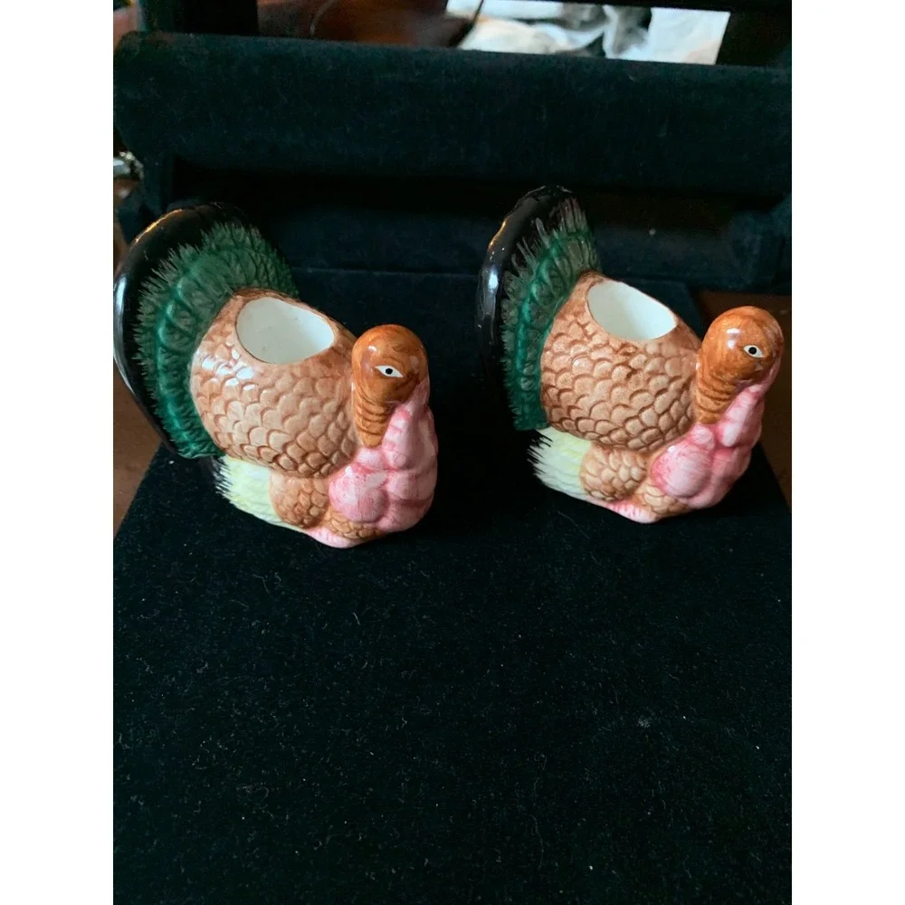 Vintage Ceramic set of‎ 2 Turkey Thanksgiving Candle Stick Holders